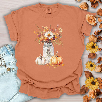 Autumn Mason Jar Bouquet & Pumpkins T-Shirt