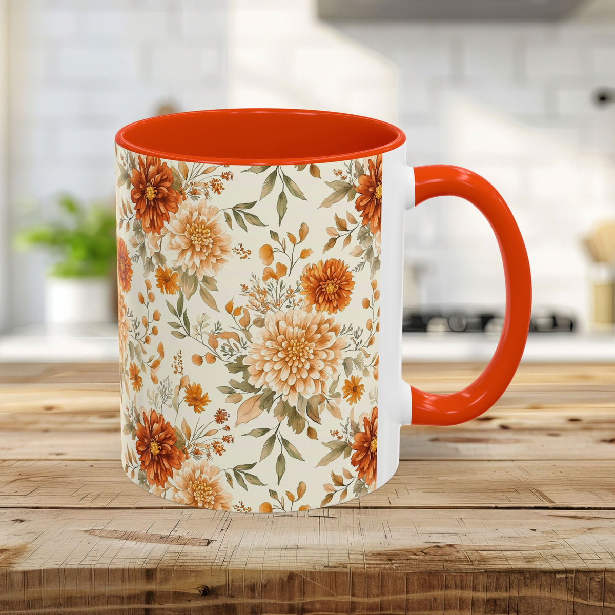 Autumn Rust & Cream Mum Floral Mug (11/15oz)