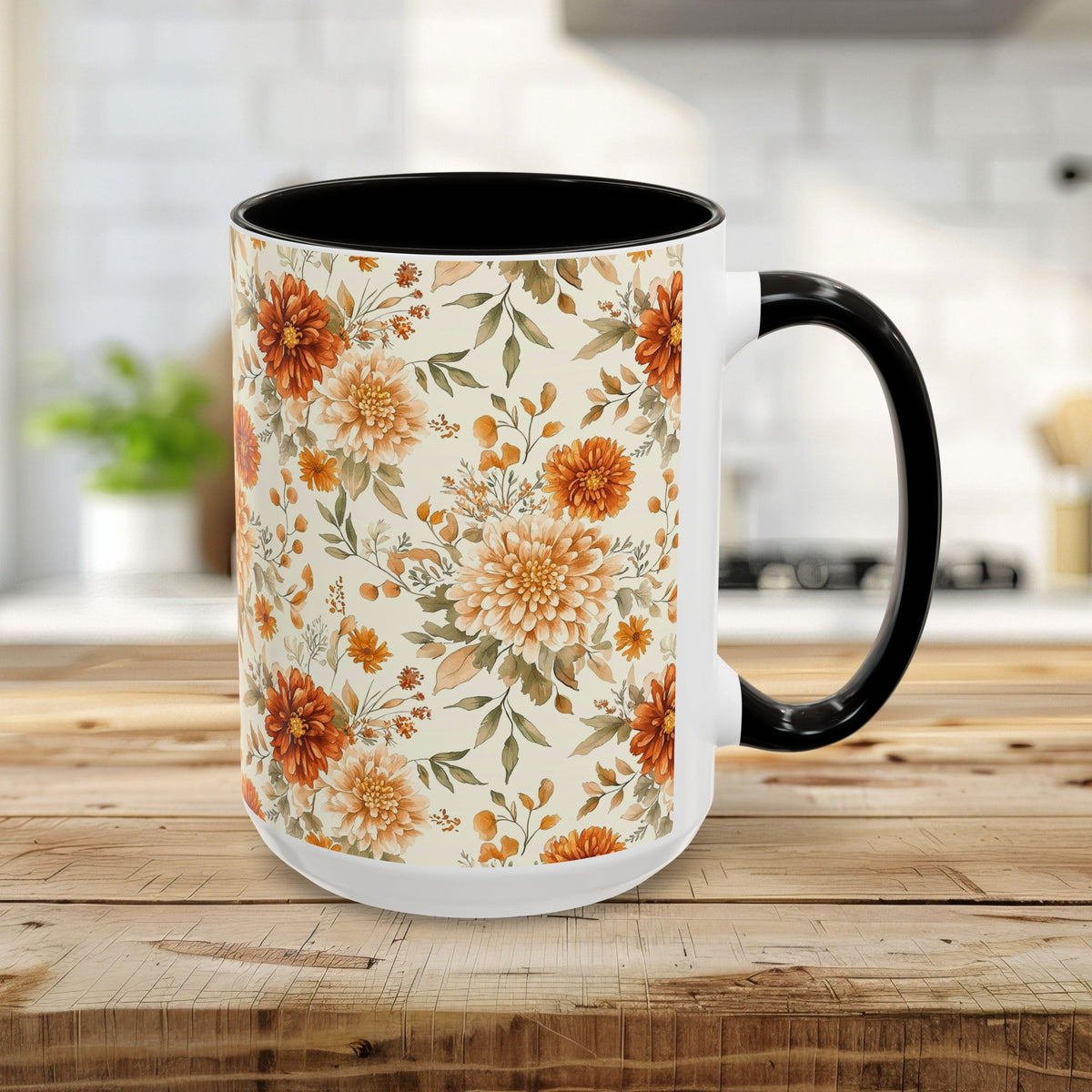 Autumn Rust & Cream Mum Floral Mug (11/15oz)