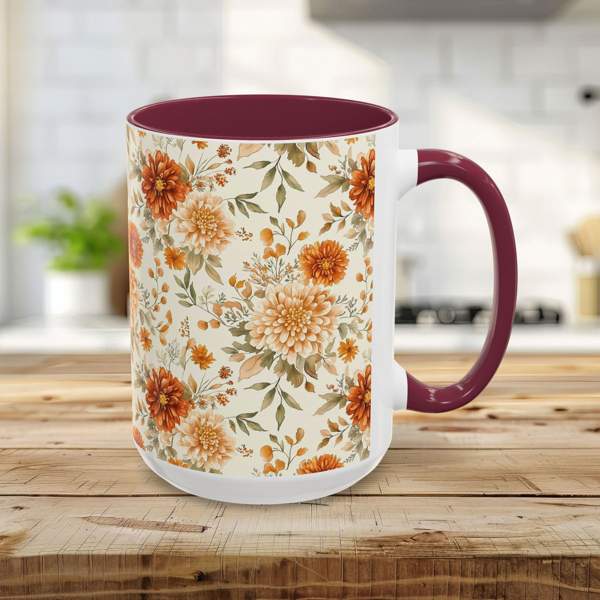 Autumn Rust & Cream Mum Floral Mug (11/15oz)