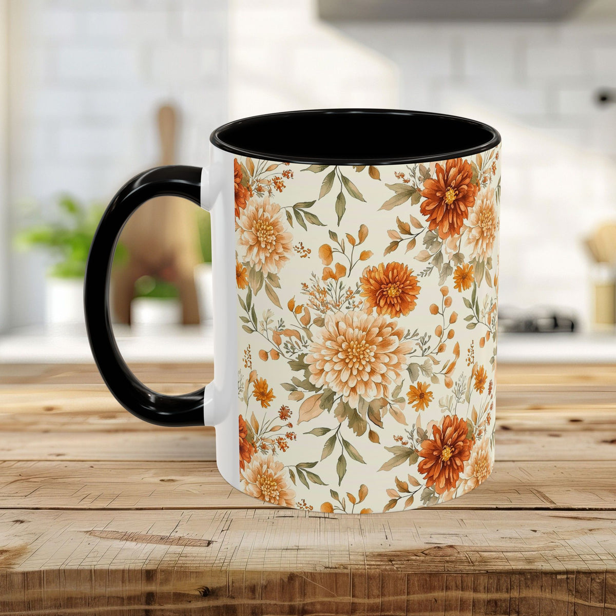 Autumn Rust & Cream Mum Floral Mug (11/15oz)