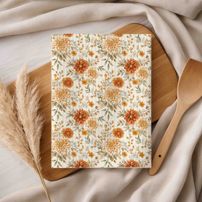 Autumn Rust & Cream Mum Floral Tea Towel