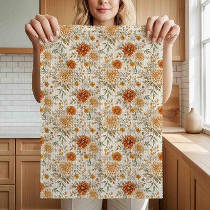 Autumn Rust & Cream Mum Floral Tea Towel