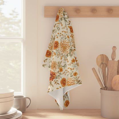 Autumn Rust & Cream Mum Floral Tea Towel