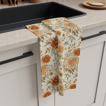 Autumn Rust & Cream Mum Floral Tea Towel