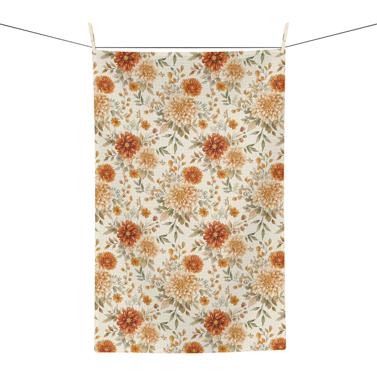 Autumn Rust & Cream Mum Floral Tea Towel