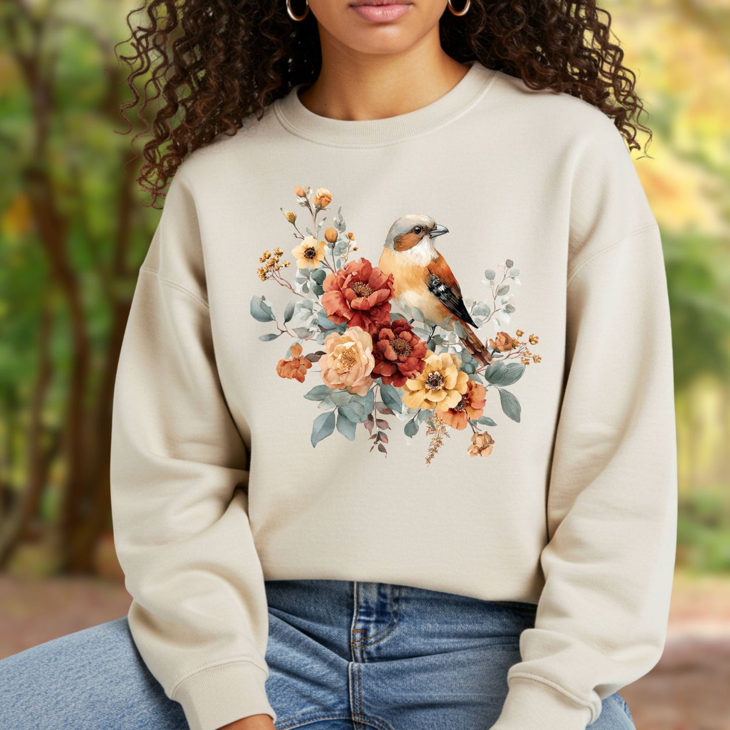Autumn Sparrow with Roses Sweatshirt