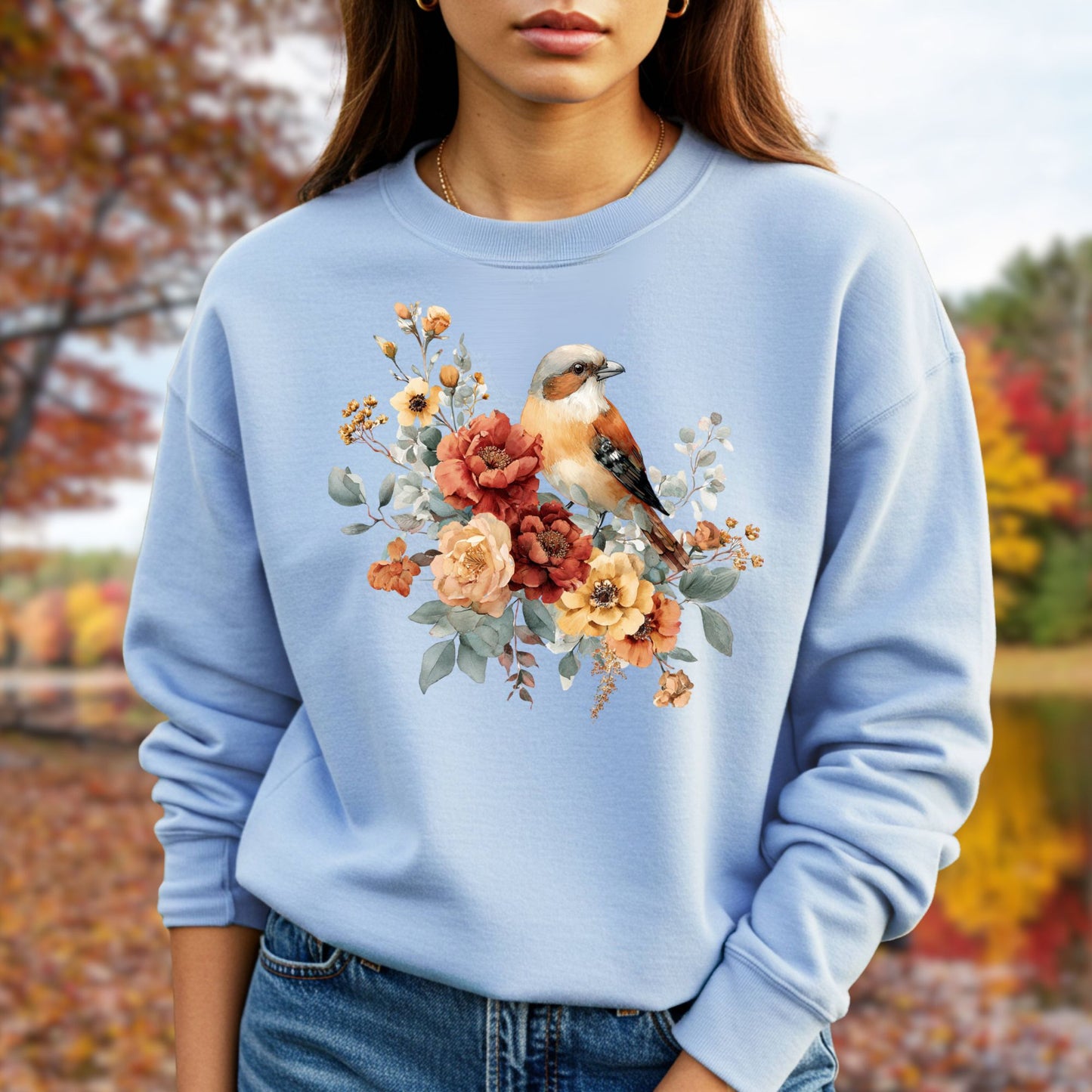 Autumn Sparrow with Roses Sweatshirt