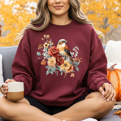 Autumn Sparrow with Roses Sweatshirt