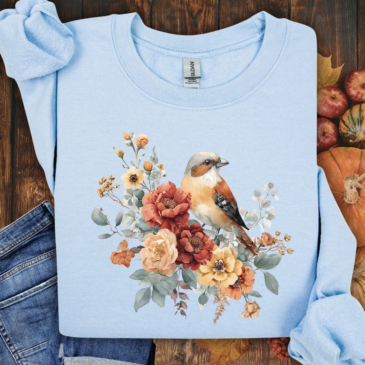 Autumn Sparrow with Roses Sweatshirt