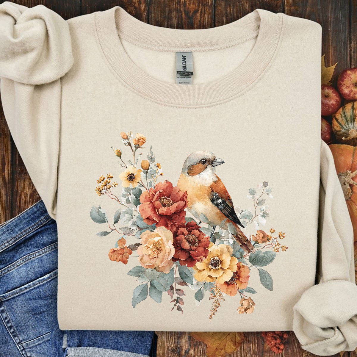 Autumn Sparrow with Roses Sweatshirt