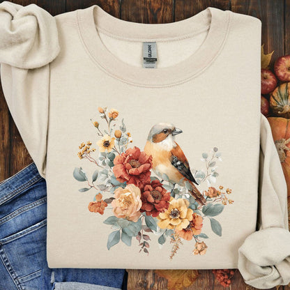 Autumn Sparrow with Roses Sweatshirt