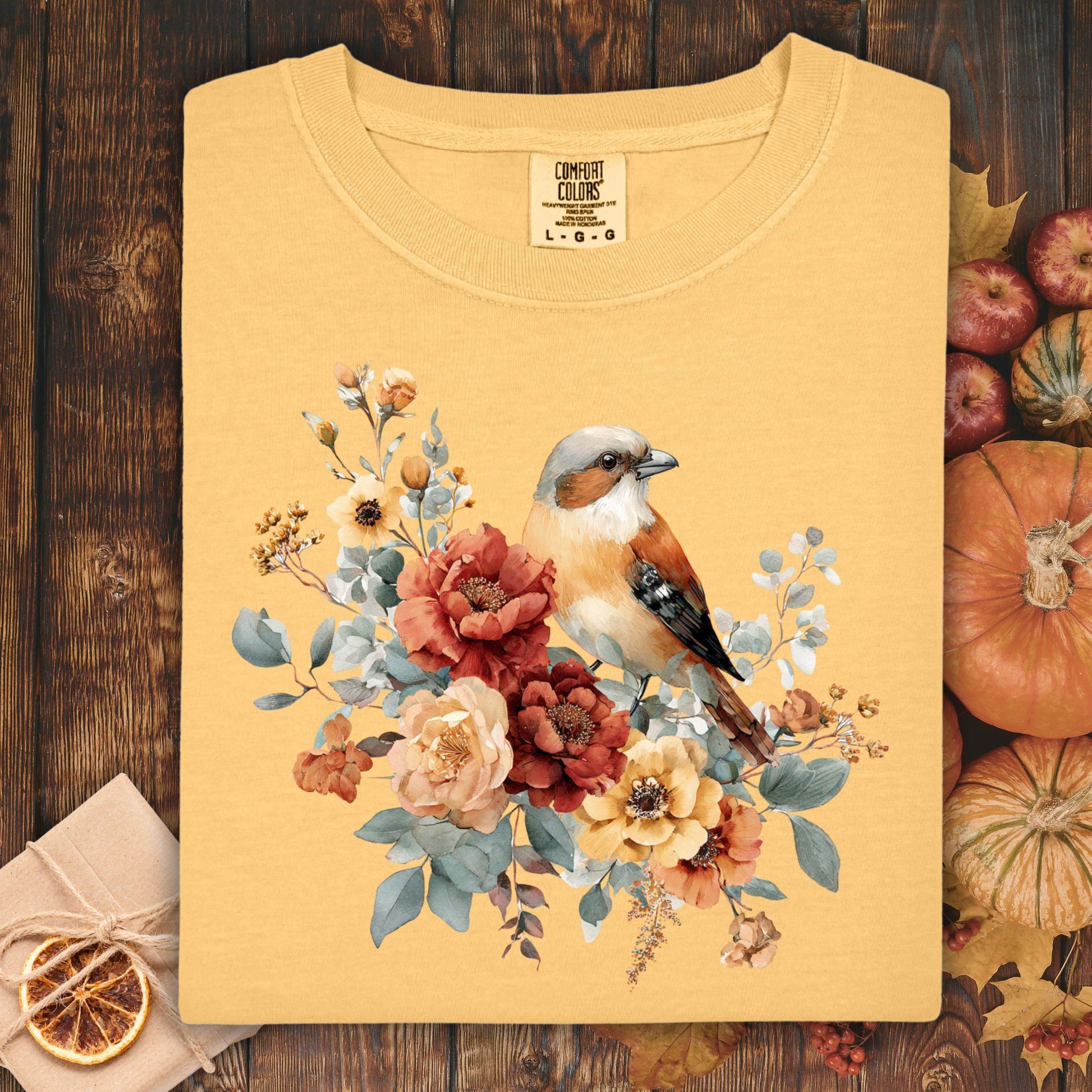 Autumn Sparrow with Roses T-Shirt