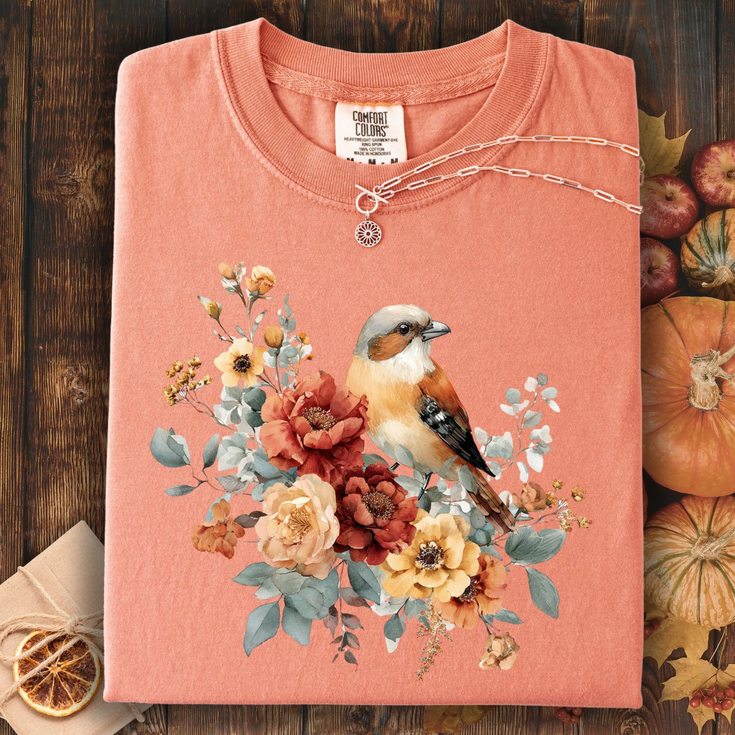 Autumn Sparrow with Roses T-Shirt