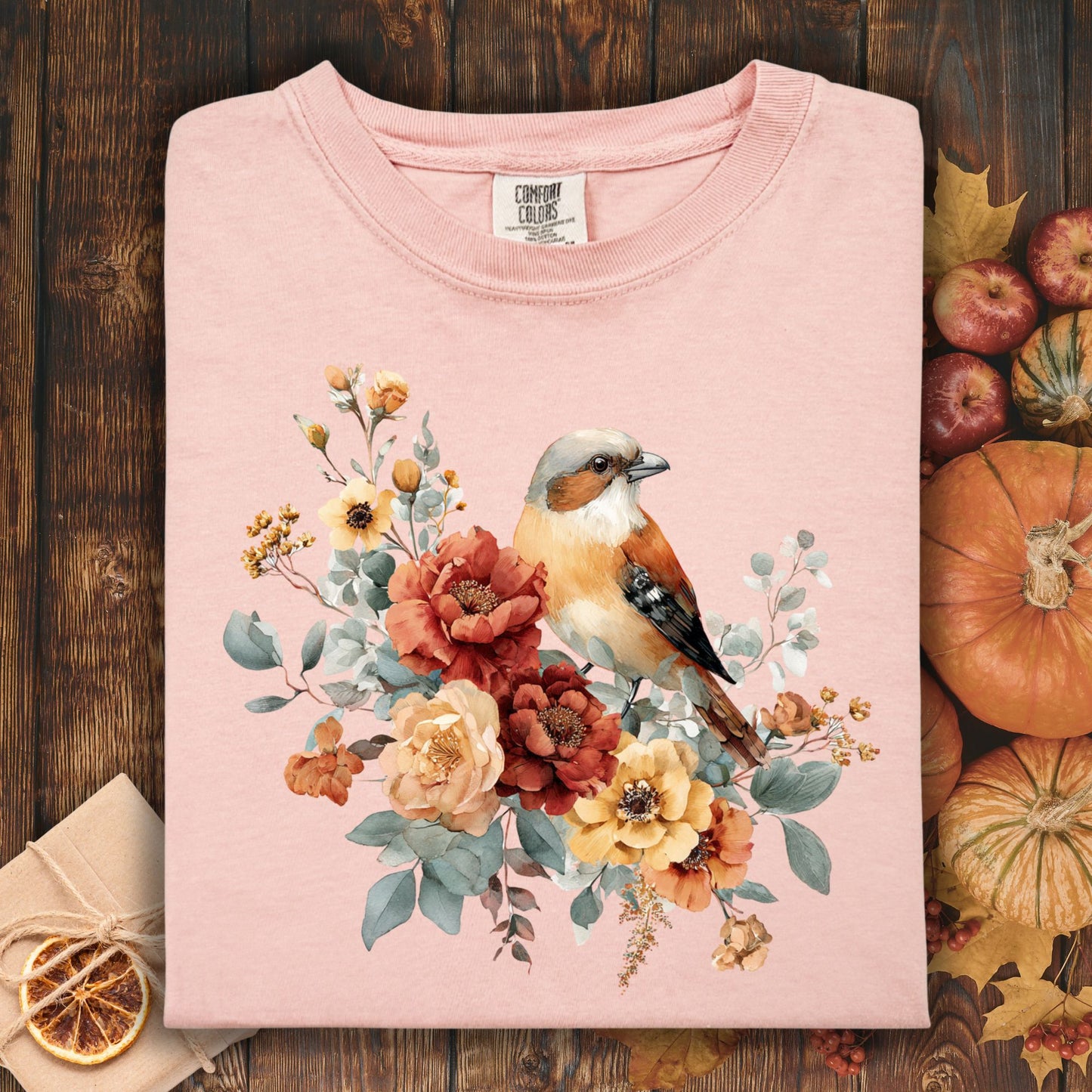 Autumn Sparrow with Roses T-Shirt
