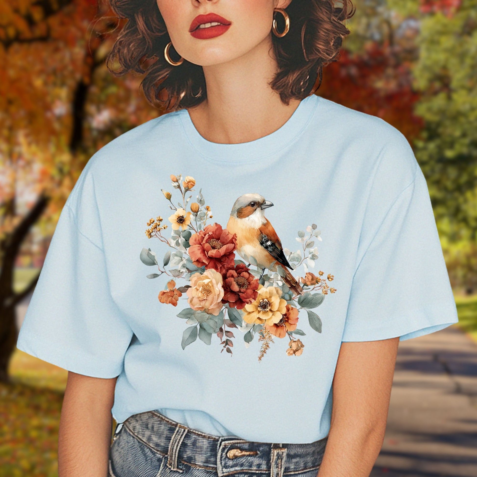 Autumn Sparrow with Roses T-Shirt