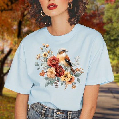 Autumn Sparrow with Roses T-Shirt