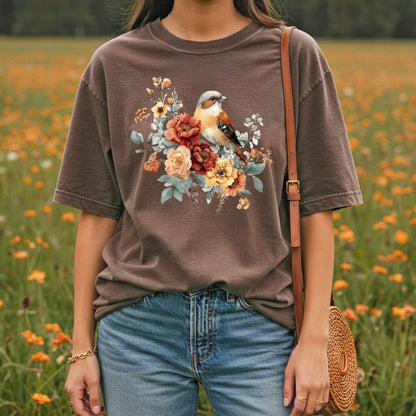Autumn Sparrow with Roses T-Shirt