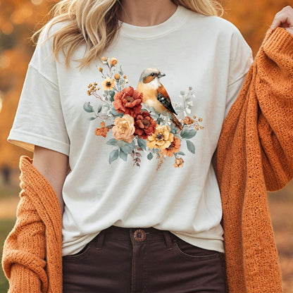 Autumn Sparrow with Roses T-Shirt