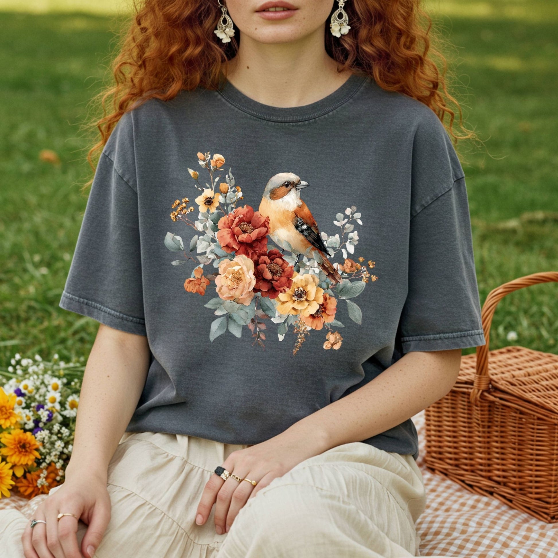 Autumn Sparrow with Roses T-Shirt