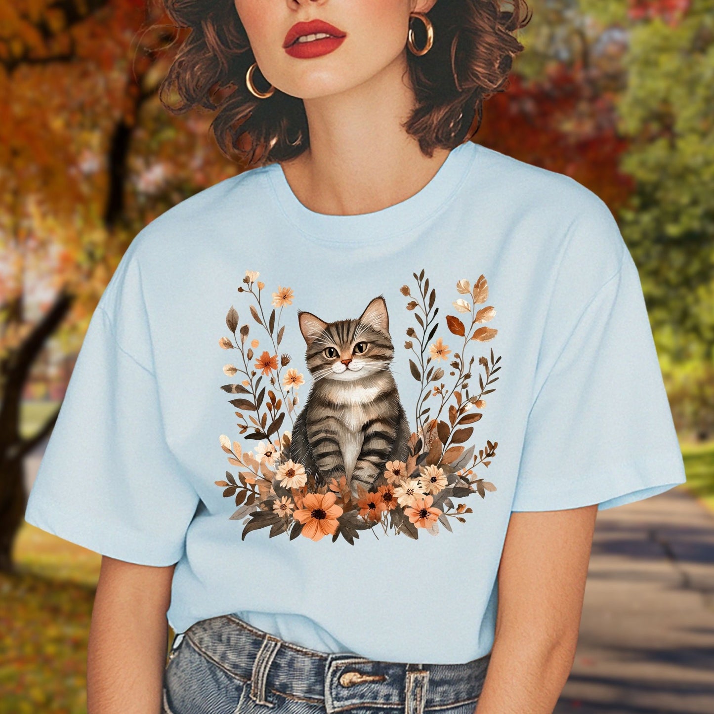 Autumn Striped Cat T-Shirt