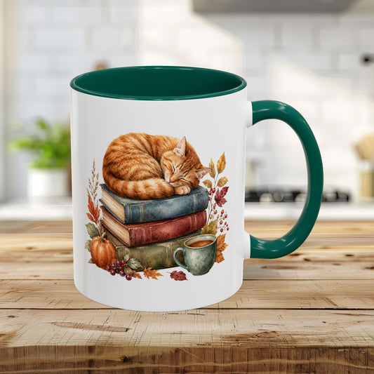 Autumn Tabby Cat & Books Mug (11/15oz)