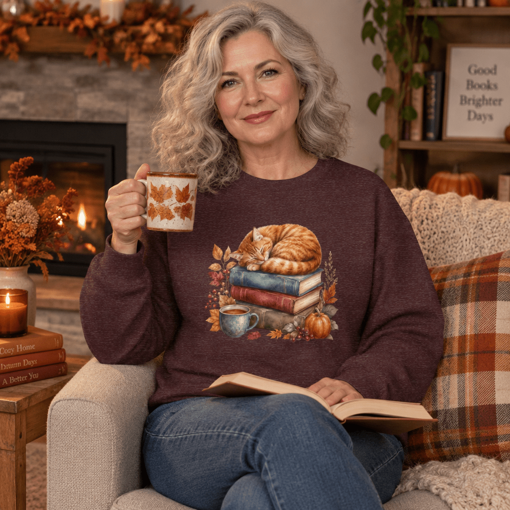 Autumn Tabby Cat & Books Sweatshirt