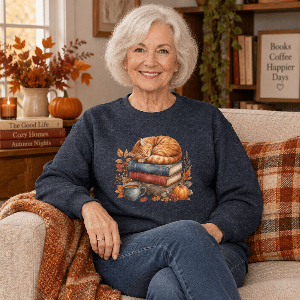 Autumn Tabby Cat & Books Sweatshirt