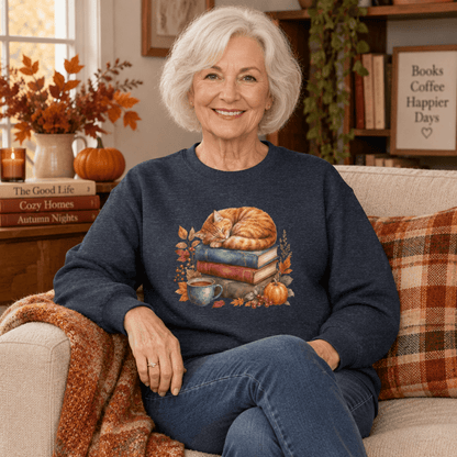 Autumn Tabby Cat & Books Sweatshirt