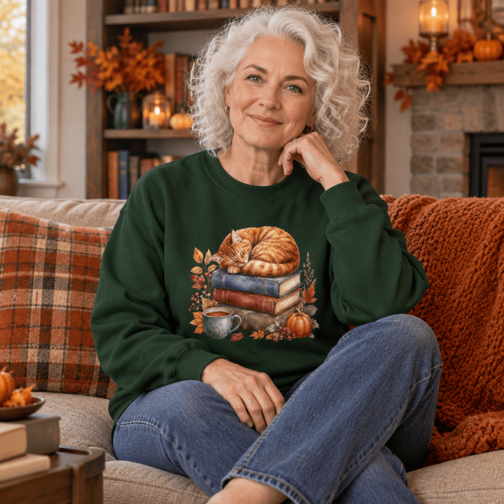 Autumn Tabby Cat & Books Sweatshirt