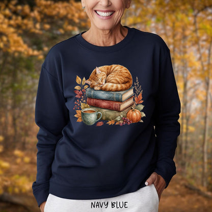 Autumn Tabby Cat & Books Sweatshirt