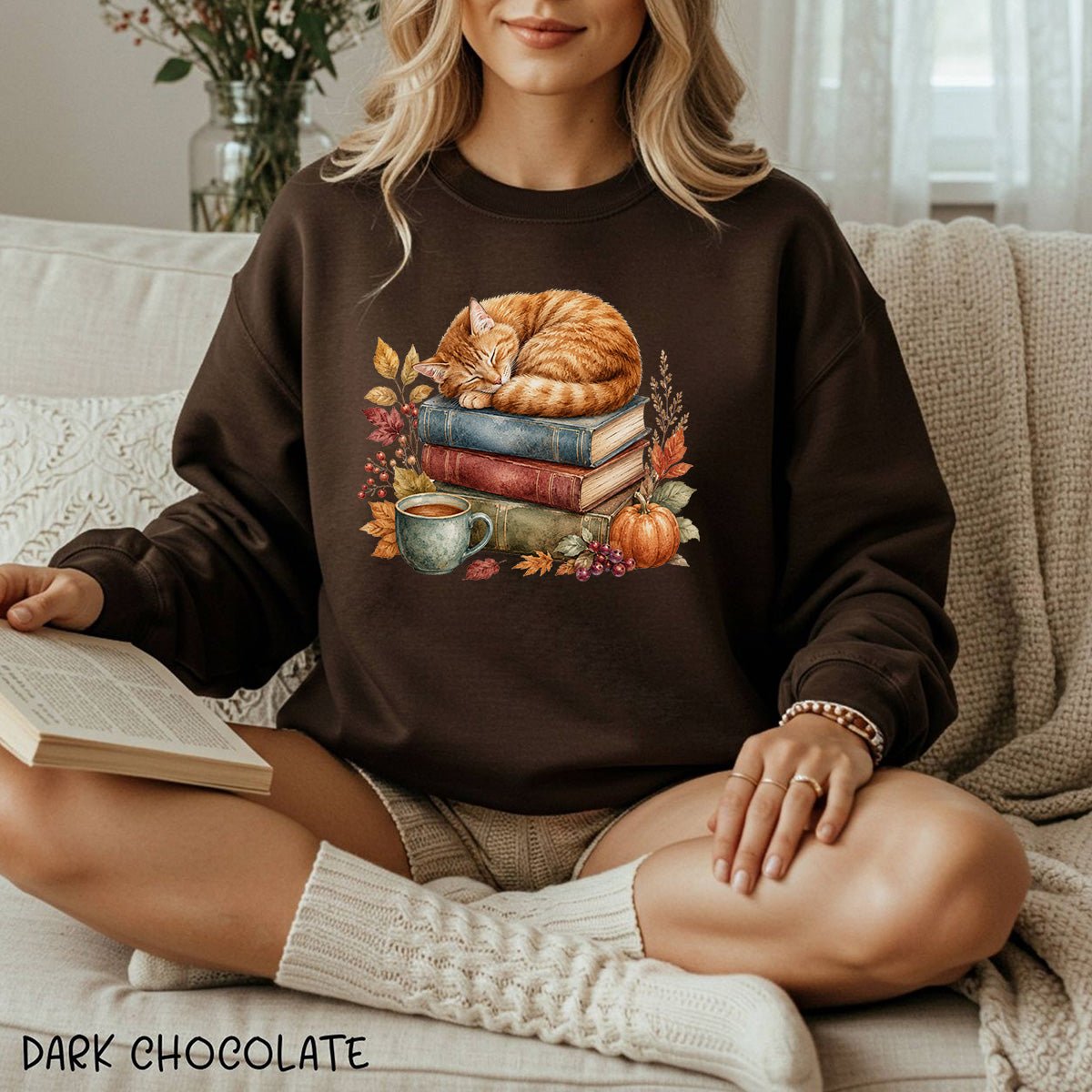 Autumn Tabby Cat & Books Sweatshirt