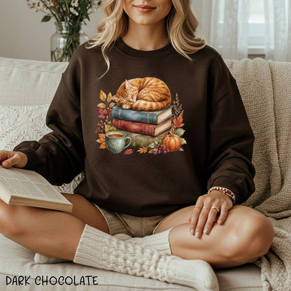 Autumn Tabby Cat & Books Sweatshirt