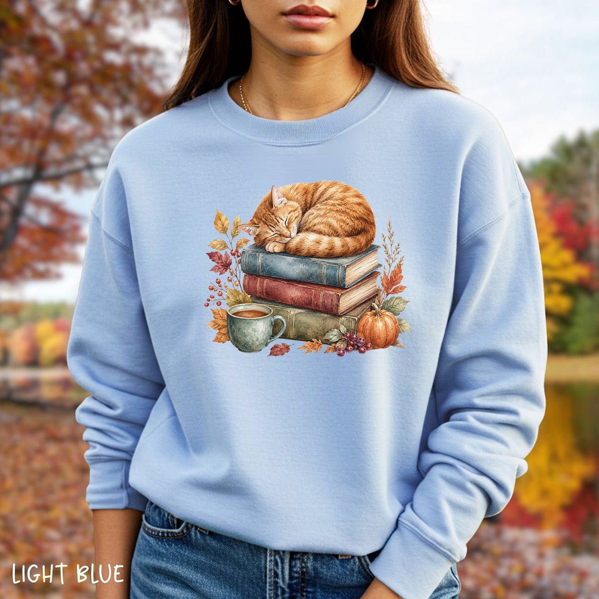 Autumn Tabby Cat & Books Sweatshirt