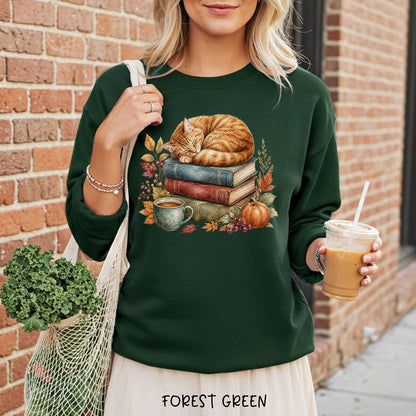 Autumn Tabby Cat & Books Sweatshirt