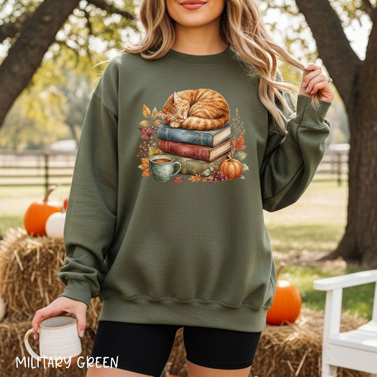 Autumn Tabby Cat & Books Sweatshirt