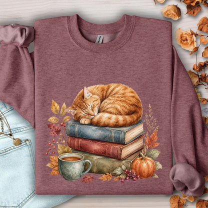 Autumn Tabby Cat & Books Sweatshirt