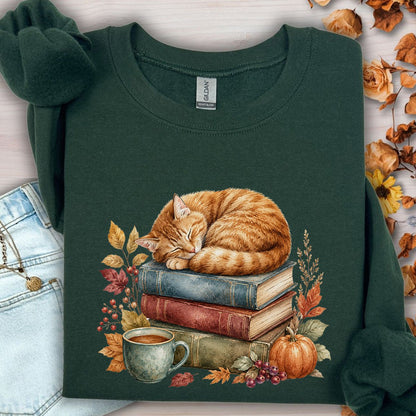 Autumn Tabby Cat & Books Sweatshirt