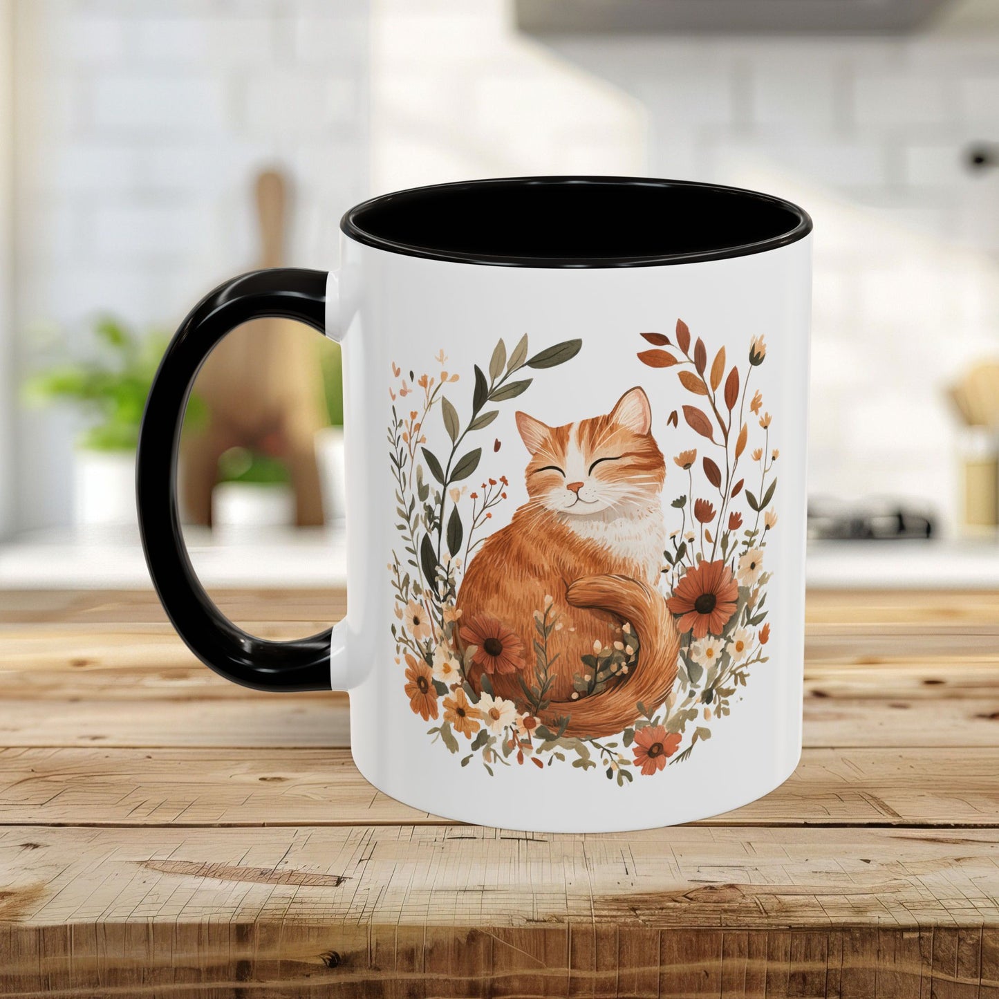 Autumn Tabby Cat & Wildflowers Mug (11/15oz)