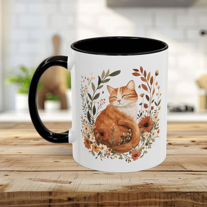 Autumn Tabby Cat & Wildflowers Mug (11/15oz)