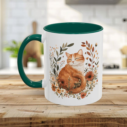 Autumn Tabby Cat & Wildflowers Mug (11/15oz)