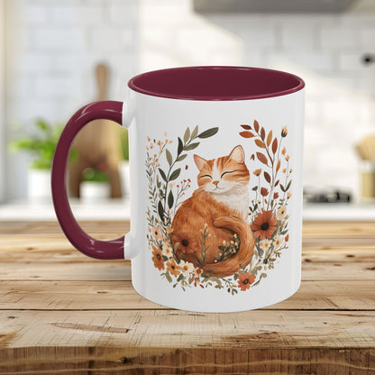 Autumn Tabby Cat & Wildflowers Mug (11/15oz)