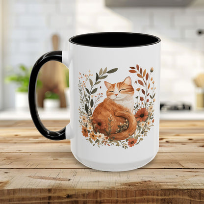 Autumn Tabby Cat & Wildflowers Mug (11/15oz)