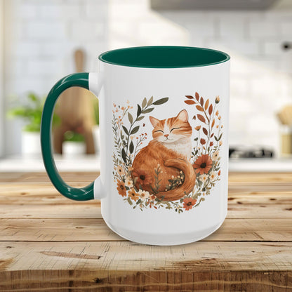 Autumn Tabby Cat & Wildflowers Mug (11/15oz)