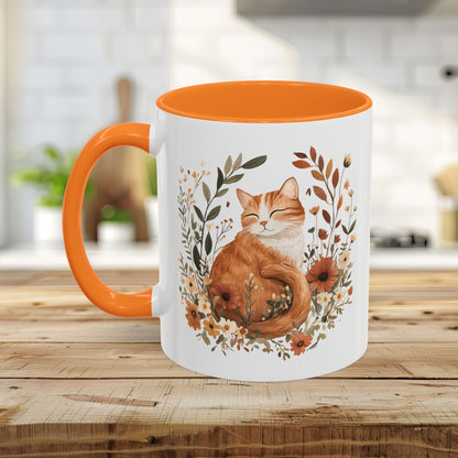 Autumn Tabby Cat & Wildflowers Mug (11/15oz)