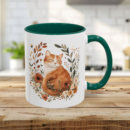 Autumn Tabby Cat & Wildflowers Mug (11/15oz)
