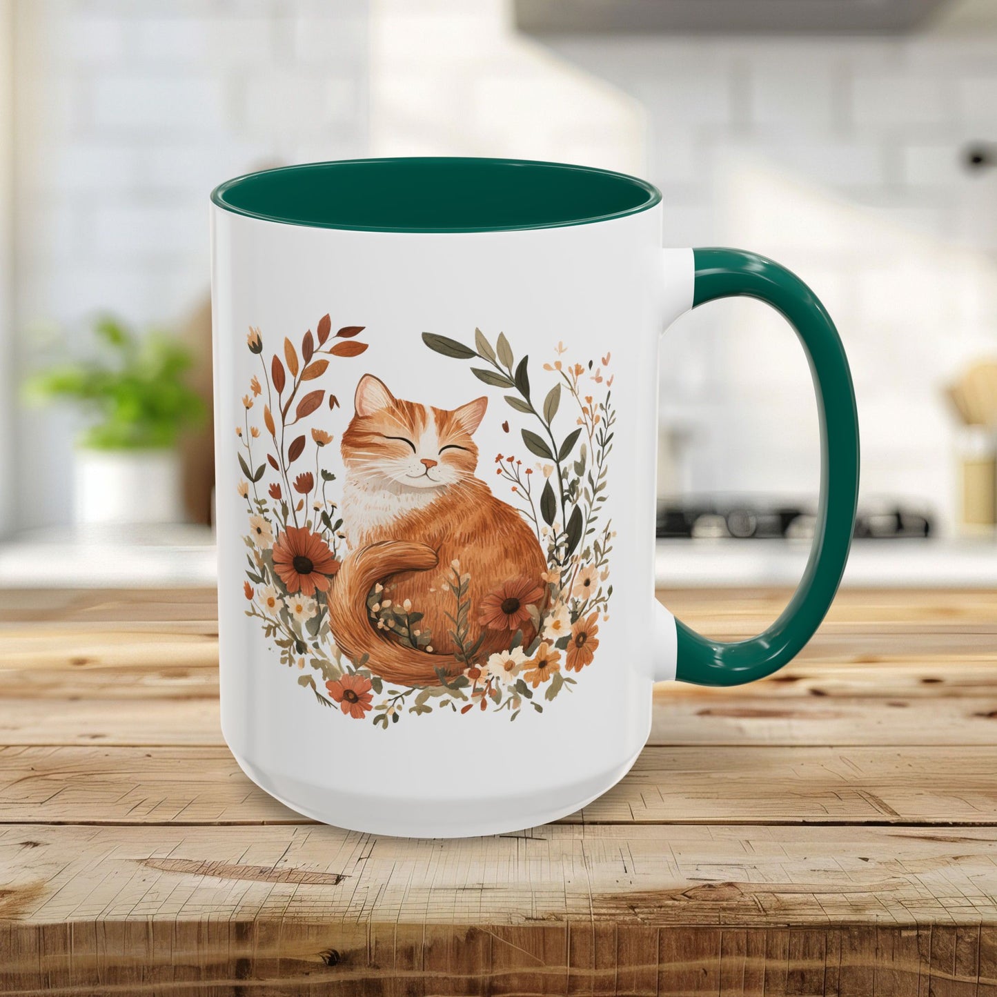 Autumn Tabby Cat & Wildflowers Mug (11/15oz)