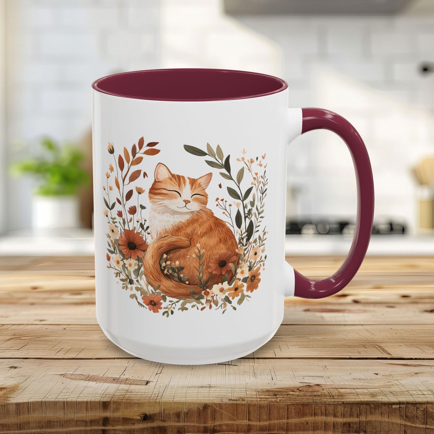 Autumn Tabby Cat & Wildflowers Mug (11/15oz)
