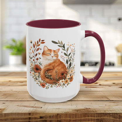 Autumn Tabby Cat & Wildflowers Mug (11/15oz)