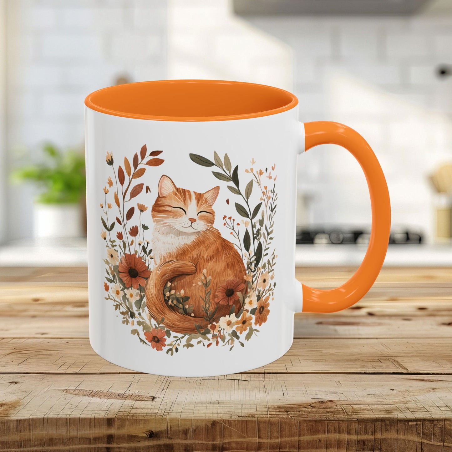 Autumn Tabby Cat & Wildflowers Mug (11/15oz)